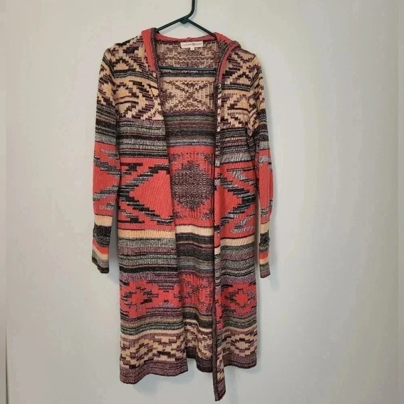 Altar’d State Cotton Blend Open Front Hooded Aztec Cardigan(M) - Picture 1 of 8